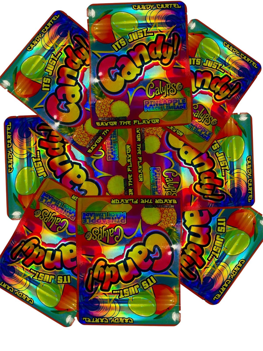 50-Count 3.5 g High-Quality Mylar Storage Baggies | "It's Just Candy" theme