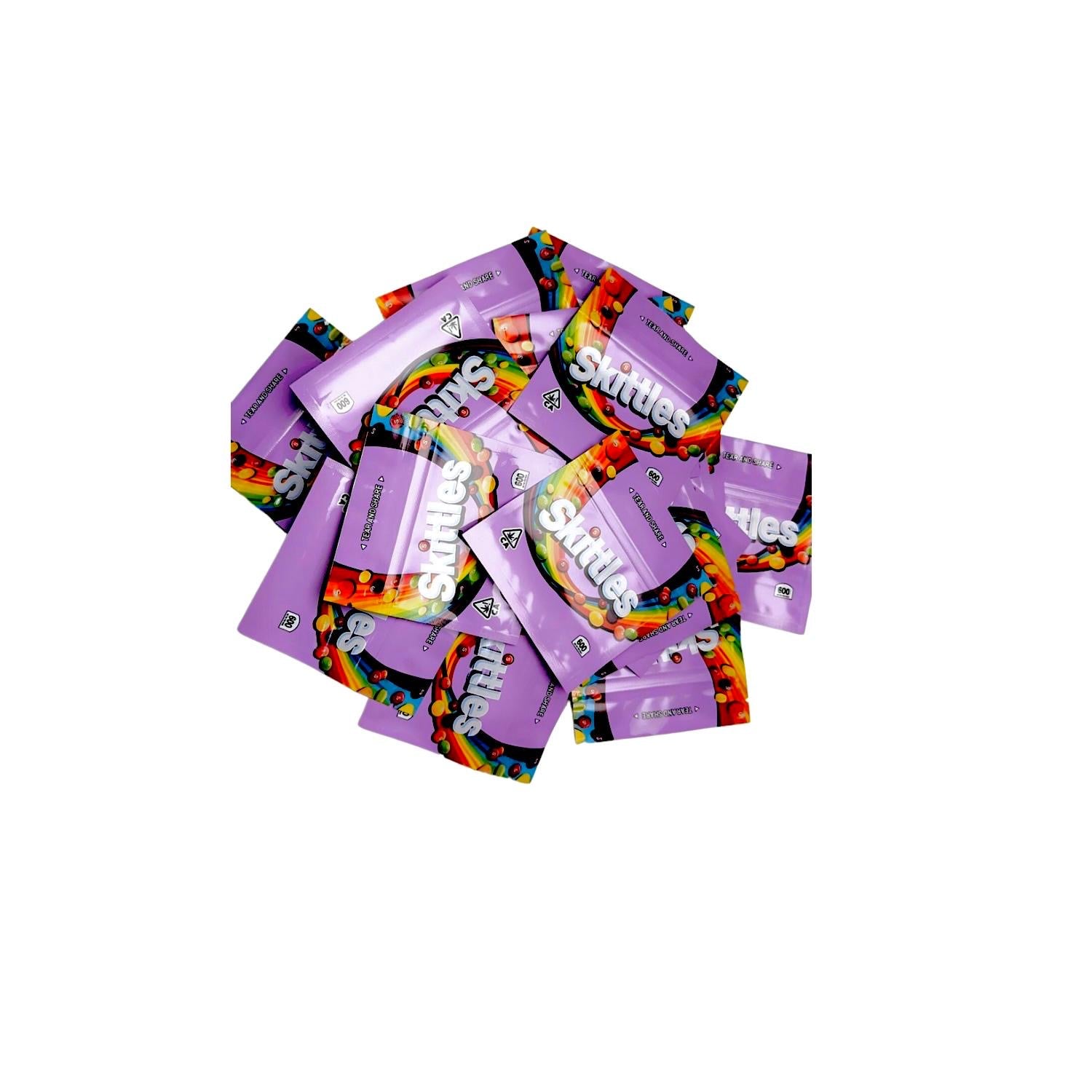 3.5g 50 count Purple Skittles Theme Mylar Baggies - Premium Smell Proof & Waterproof Packaging