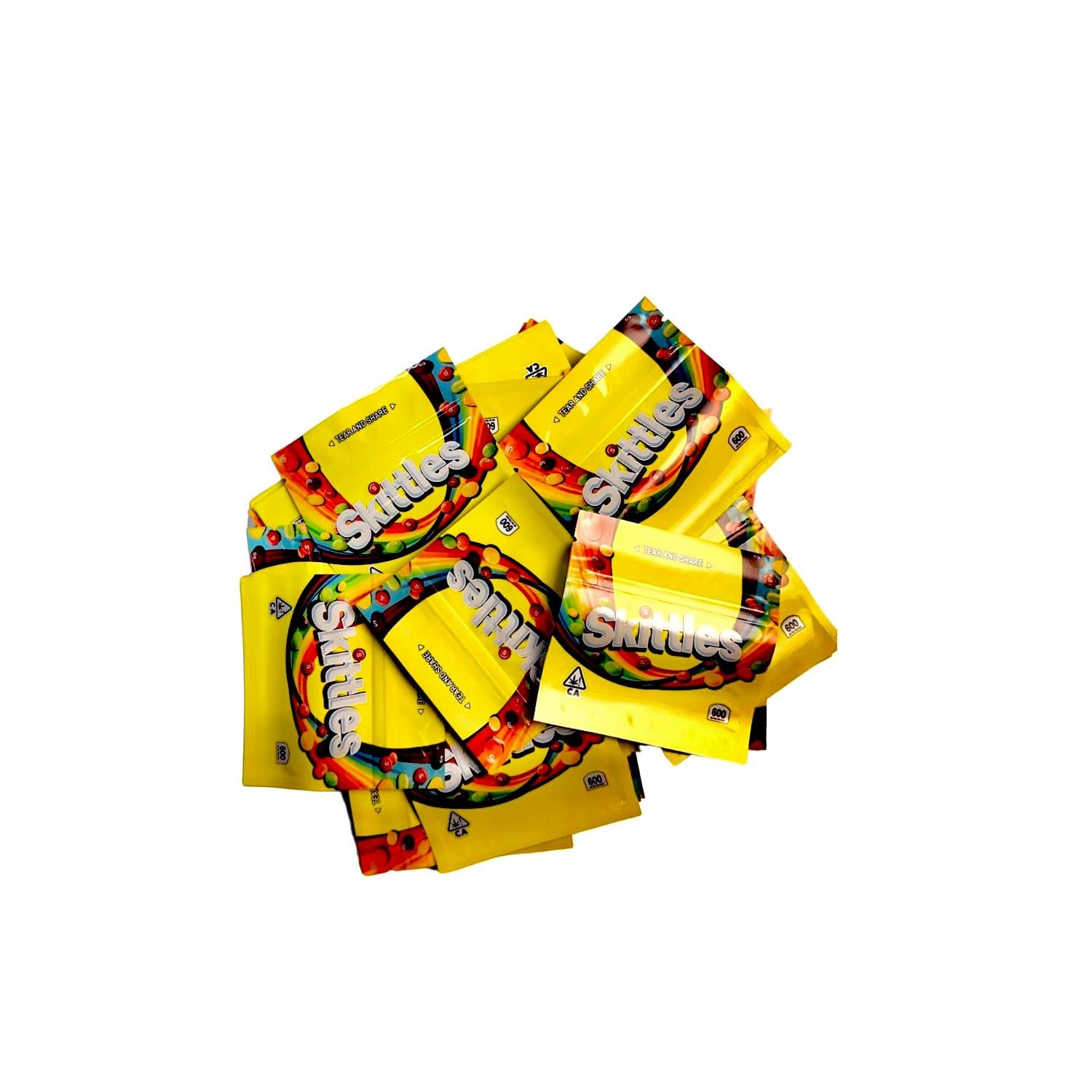 3.5g Yellow 50 count Skittles Theme Mylar Baggies - Premium Smell Proof & Waterproof Packaging