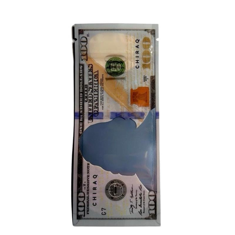 100 count  Mylar Bags – $100 Bill Design, Smell-Proof, Waterproof, Transparent Window