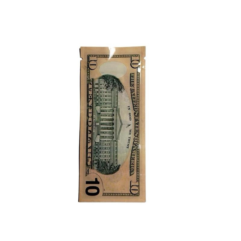 100ct Mylar Bags – $10 Bill Design, Smell-Proof, Waterproof, Transparent Window