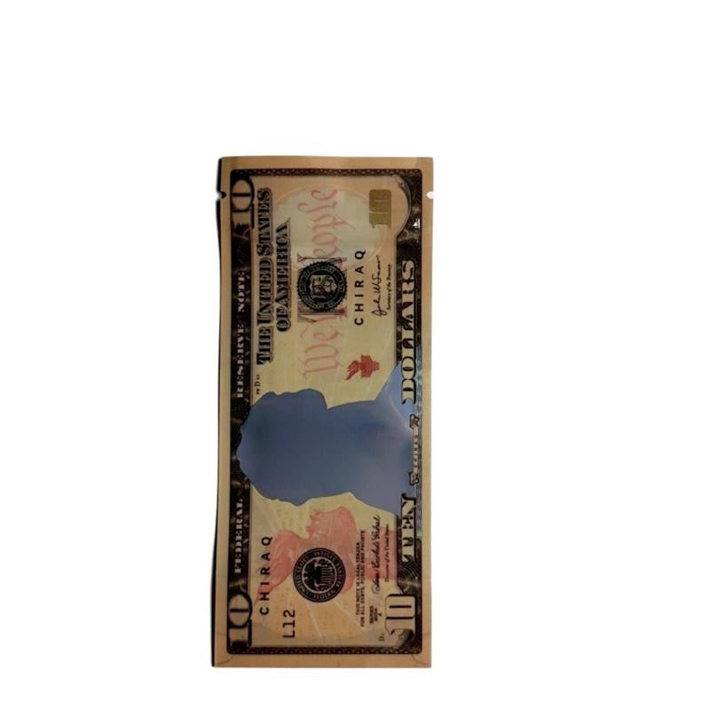100ct Mylar Bags – $10 Bill Design, Smell-Proof, Waterproof, Transparent Window