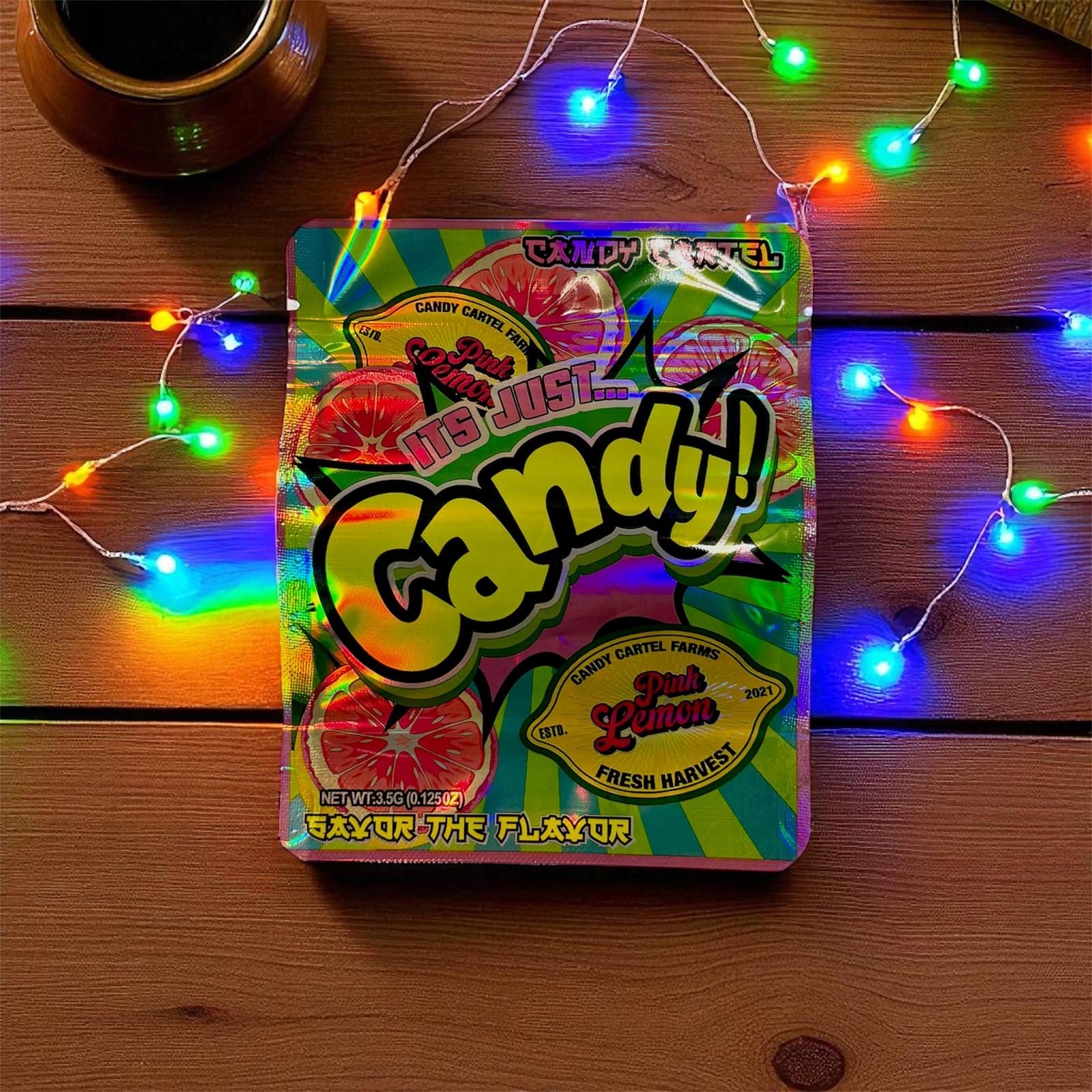 50-Count 3.5 g High-Quality Mylar Storage Baggies | "It's Just Candy" design